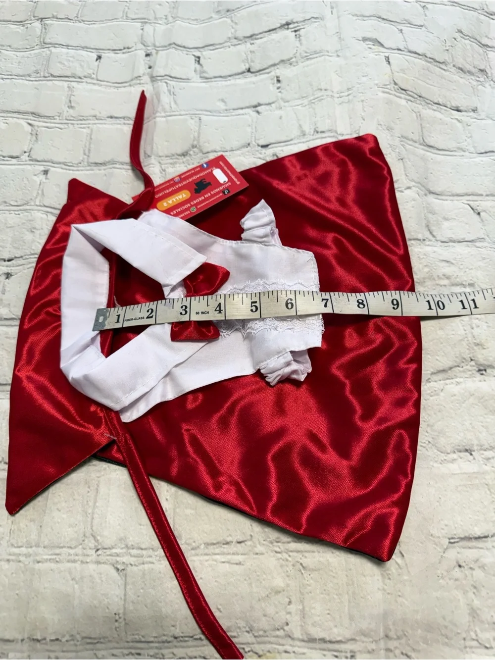 Pet Warrior Dog Satin Red Cape with White Collar & Bow Custome. Halloween costum